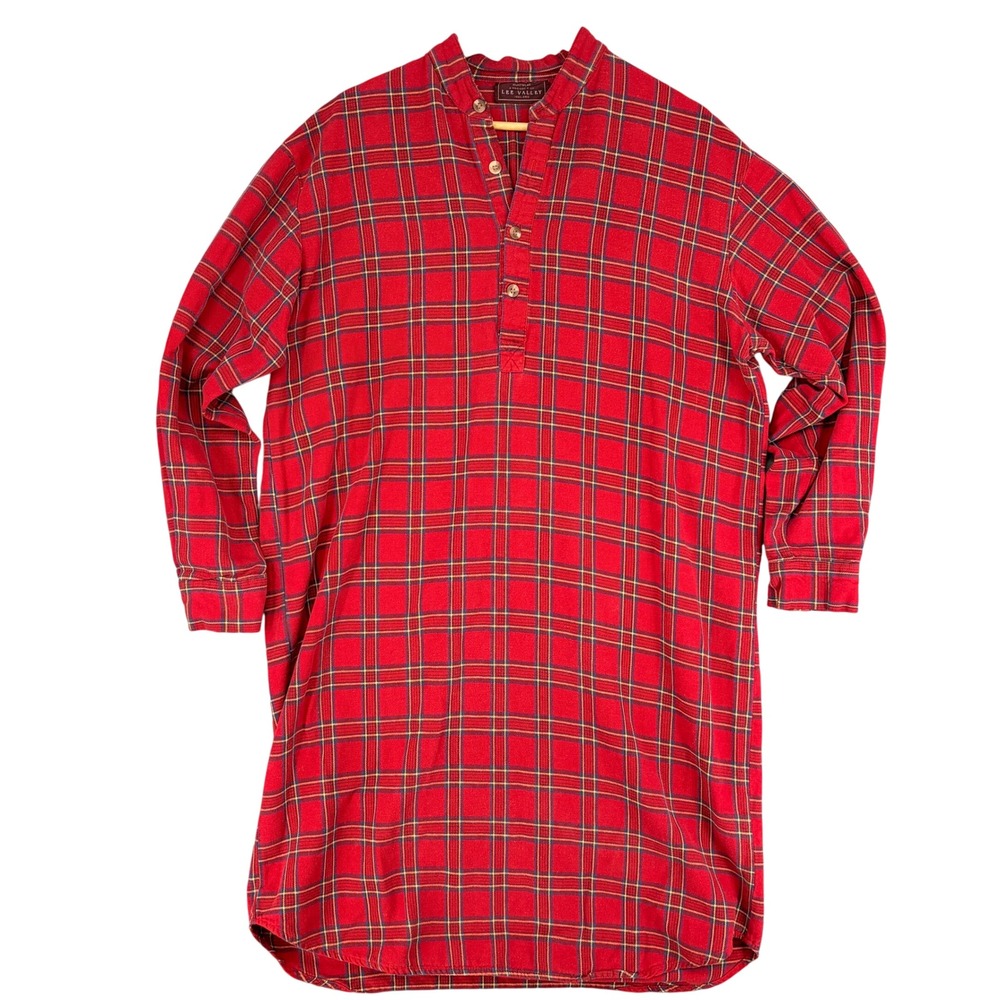 Lee Valley Ireland Red Flannel Tartan Plaid Nightshirt Irish Cotton Men Large